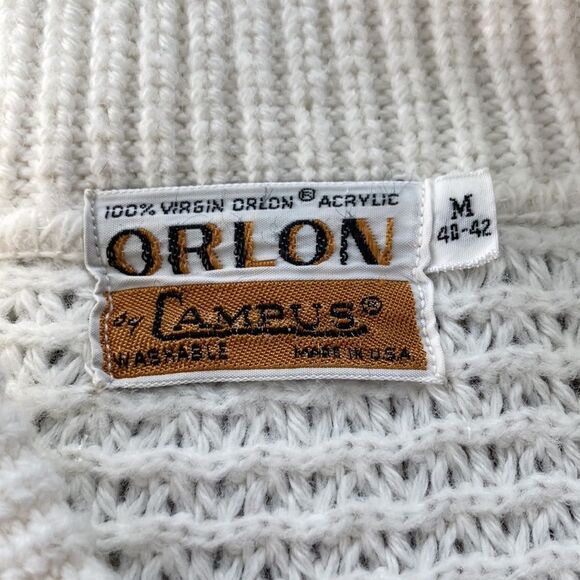 Vintage Orlon Campus Cream Cardigan Knit Pocket Sweater - Picture 8 of 15